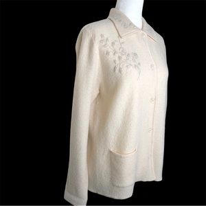 Vintage Wool Floral Cardigan Ivory Sweater